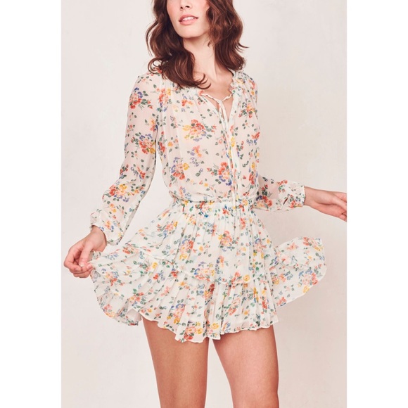 LoveShackFancy Silk Floral Popover Dress - Picture 3 of 14